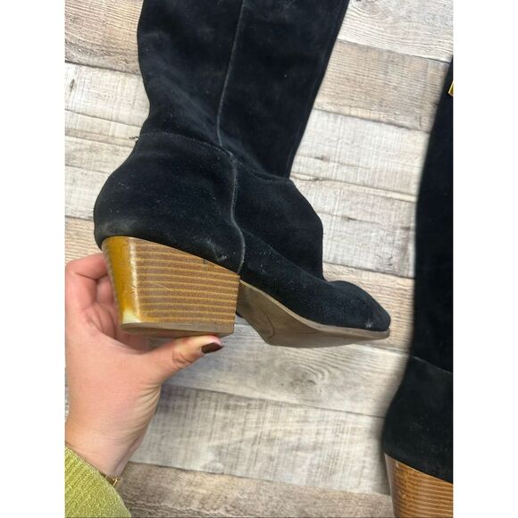 Style & Co Izalea Black Suede Leather Block Heel Wide Calf Tall Boots Size 9.5 - Picture 4 of 7